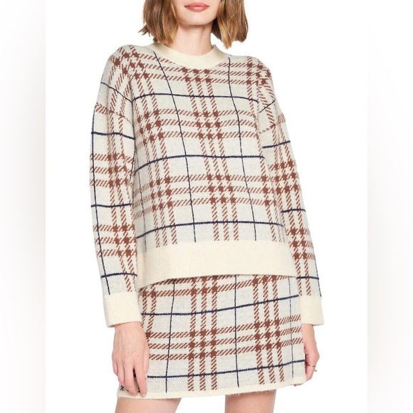 En Saison Bronte Plaid Oversize Sweater & Skirt Set in Beige NWT Size Small - Picture 1 of 6